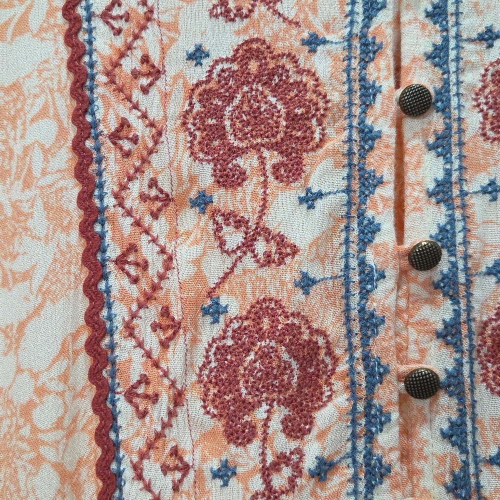 Anthropologie Claudia Embroidered Babydoll Tunic Peach Floral Blouse, Size Small - Picture 5 of 9